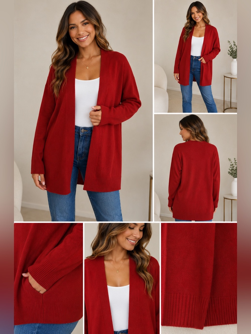JM Collection Vibrant Red Open Front Cardigan Sweater Size S Preowned